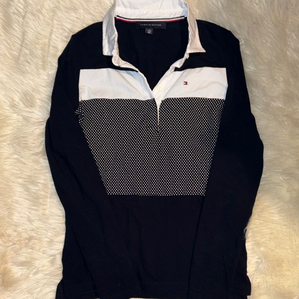Tommy Hilfiger Navy and White Long Sleeve Shirt
